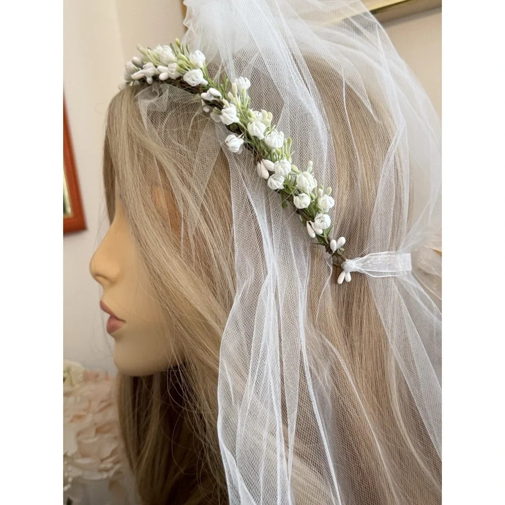Boho Vtg Wedding Hair Vine Flower Crown White Flowers Green Wear Many Ways NWOT
